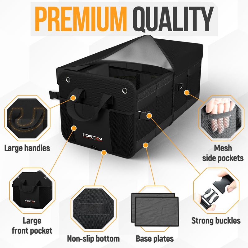 FORTEM Trunk Organizer For SUV Car Organizer and Storage, Collapsible Multi-Compartment Storage Bag Car Accessories for Women Men, 1680D Oxford, Non Slip Bottom, Adjustable Straps, Soft Cover (65L) - Image 2